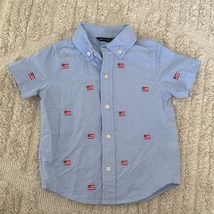 Janie and Jack Light Blue Button Down Shirt with Flag Embroidery